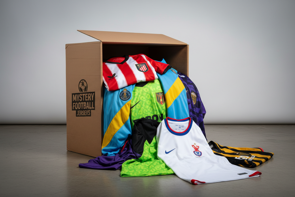 une box mystery avec plein de maillots de foot. 
